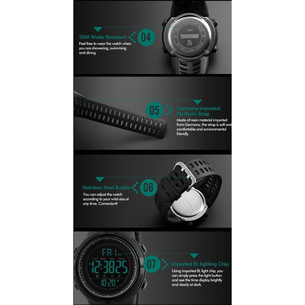 1251 Digital LED Waterproof Outdoor Sports Watch